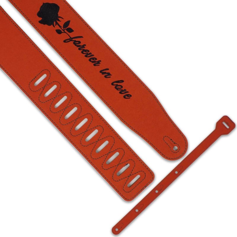 Leather guitar strap hooks for rockers with the inscription Forever in Love
