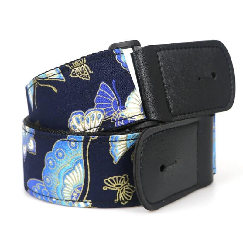 Details Electric Guitar Strap with Golden and Blue Butterfly Patterns
