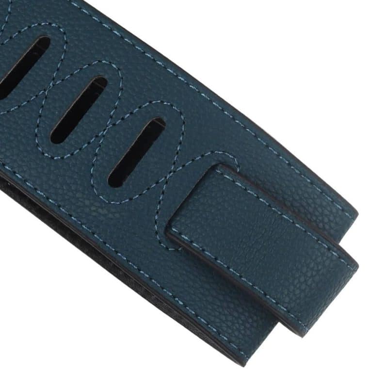 Details of adjustable soft leather bass guitar strap settings