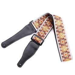 Magnificent acoustic guitar strap with floral motif in embroidered cotton