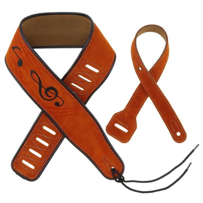 Beautiful Beige Suede Guitar Strap with Music Notes Pattern