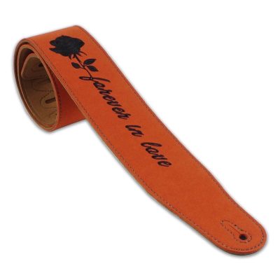 Beautiful leather guitar strap for rockers with the inscription Forever in Love