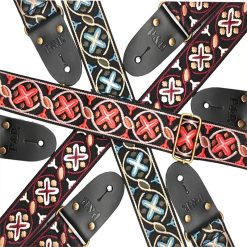 Vintage guitar strap with jacquard embroidered pattern - 3 patterns to choose from