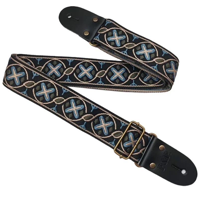 Vintage guitar strap with jacquard embroidered pattern - model 2