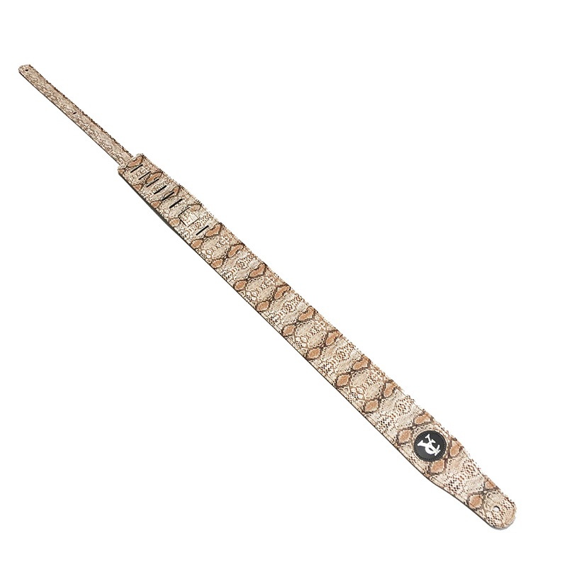 Genuine leather guitar strap with snake skin design - beige color