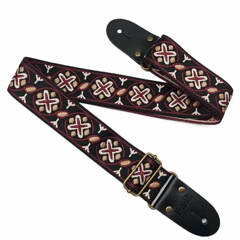 Vintage guitar strap with embroidered jacquard pattern - model 3