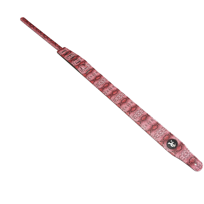 Genuine leather guitar strap with snake skin design - pink color
