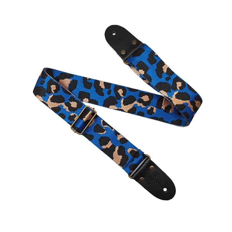 Blue leopard print guitar strap