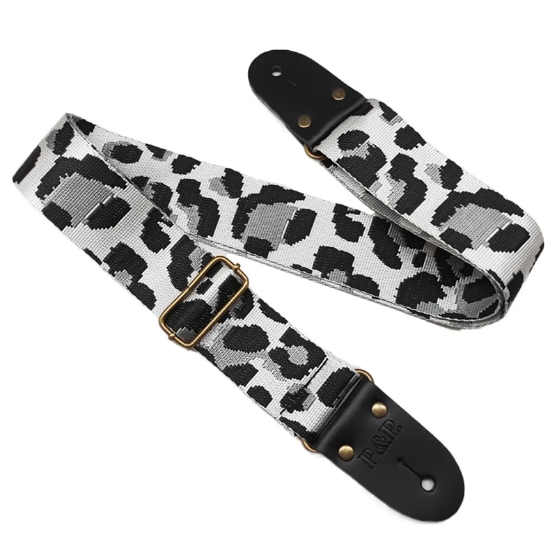 Guitar strap with leopard print - gray color