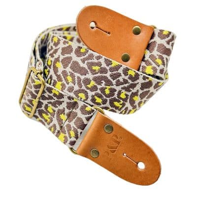 Leopard print guitar strap - yellow color