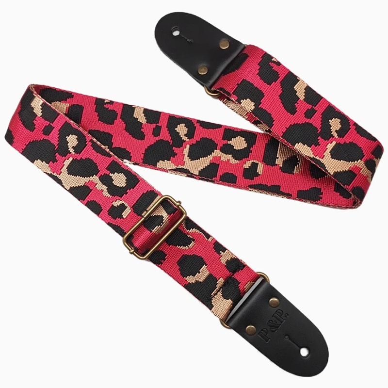 Leopard print guitar strap - red color