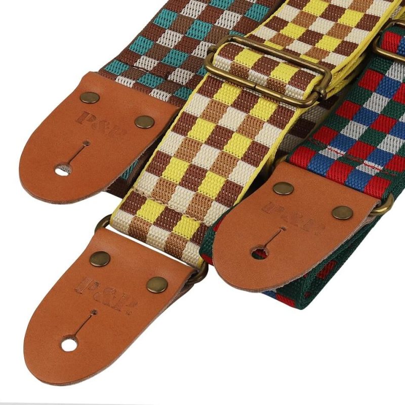 Classic Guitar Strap with Checkered Pattern, 3 Colors to Choose From