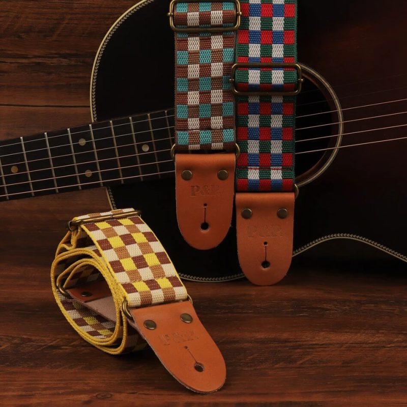 Classic Guitar Strap with Checkerboard Pattern - 3 colors to choose from
