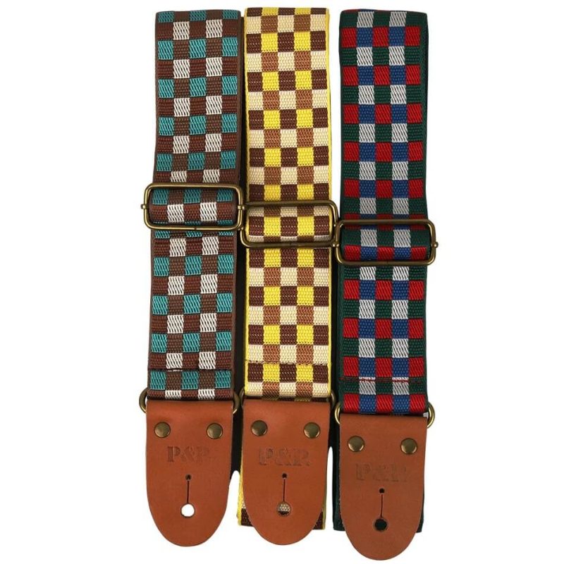 Classic Guitar Strap with Checkered Pattern and 3 Color Choices