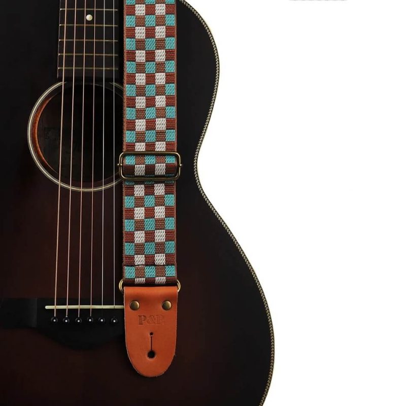 Classic Guitar Strap with Checkered Pattern - blue color