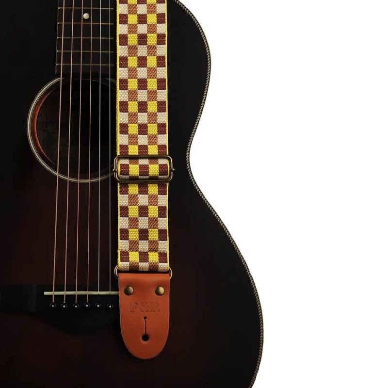 Classic Guitar Strap with Checkered Pattern - yellow color