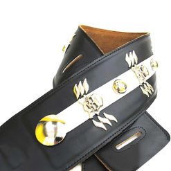 Genuine Leather Guitar Strap with Winged Skull Pattern