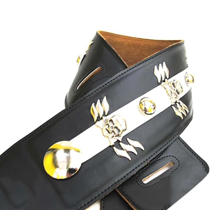 Genuine Leather Guitar Strap with Winged Skull Pattern