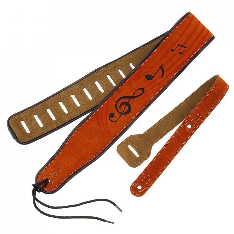 Beige Suede Guitar Strap with Music Notes Pattern