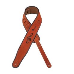 Beige Suede Guitar Strap with Music Notes Pattern