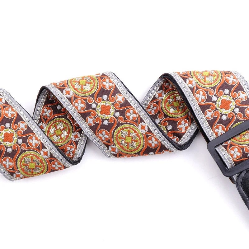 Acoustic guitar strap with floral motif in embroidered cotton