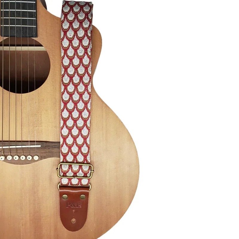 Sangle de guitare avec impression écailles de poissons - Couleur Rouge