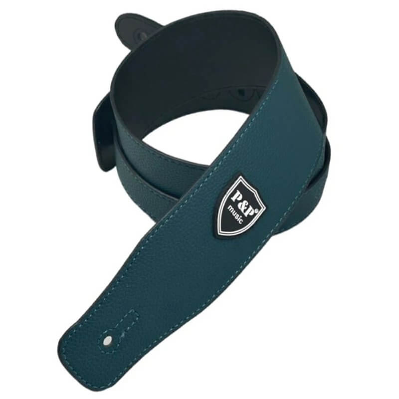 Adjustable soft leather bass guitar strap - blue color