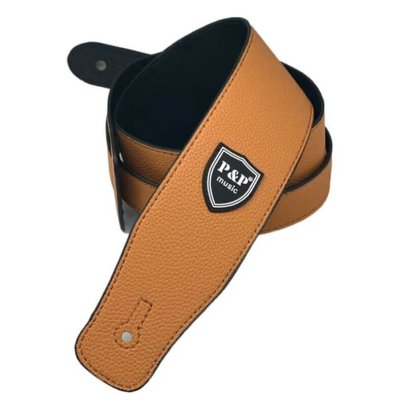 Adjustable soft leather bass guitar strap - yellow orange color