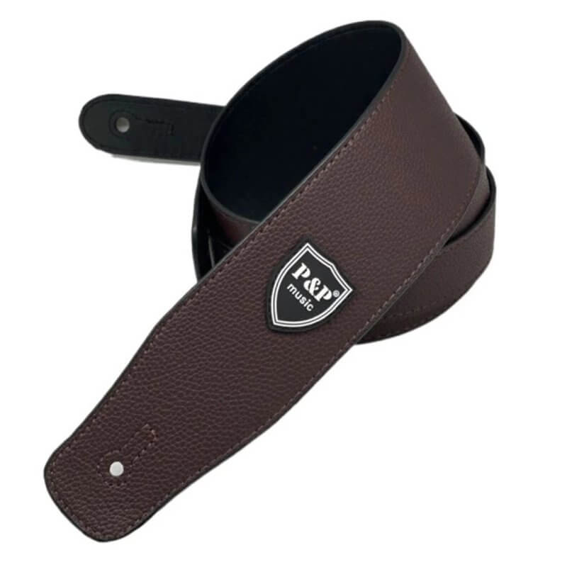 Adjustable soft leather bass guitar strap - brown color
