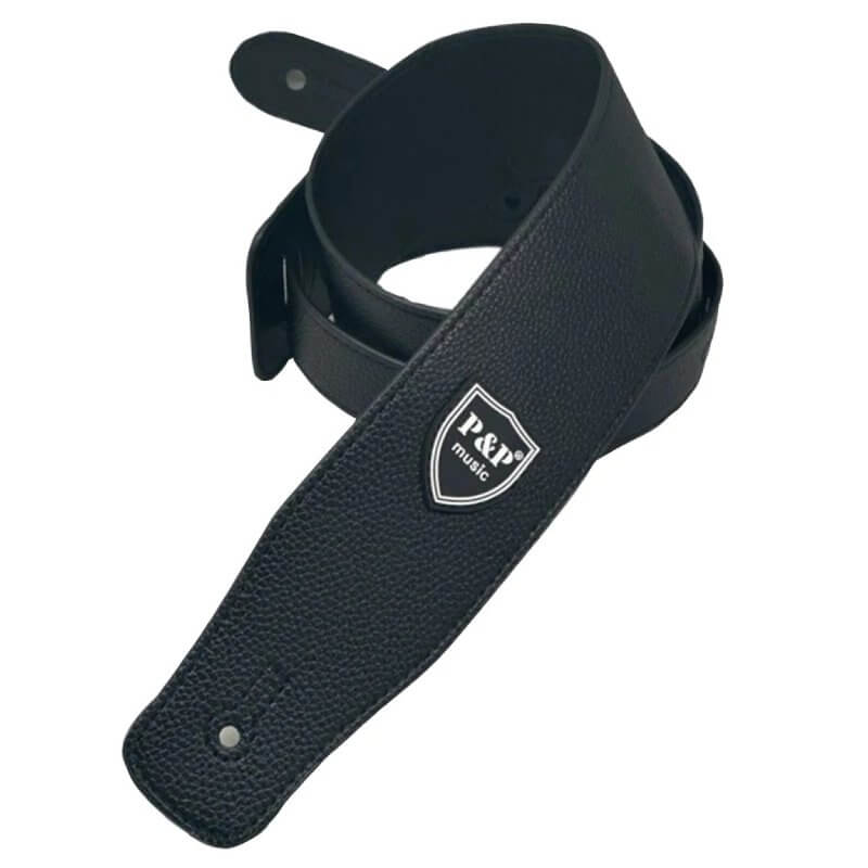 Adjustable soft leather bass guitar strap - color black