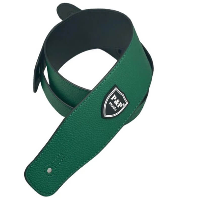 Adjustable soft leather bass guitar strap - green color
