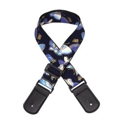 Electric Guitar Strap with Golden and Blue Butterfly Patterns