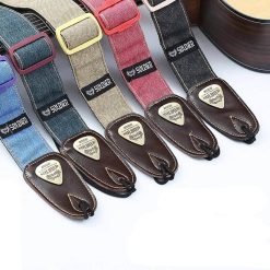 Denim jeans guitar strap with genuine leather ends