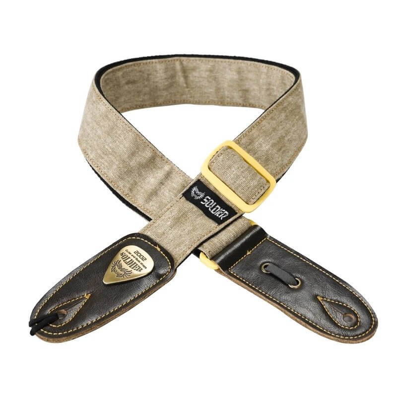 Denim Jeans Guitar Strap with Leather Ends - Beige Color