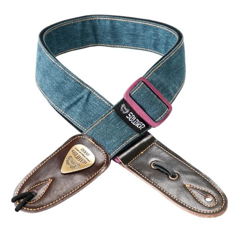 Guitar strap in Denim Jeans with leather ends - indigo color