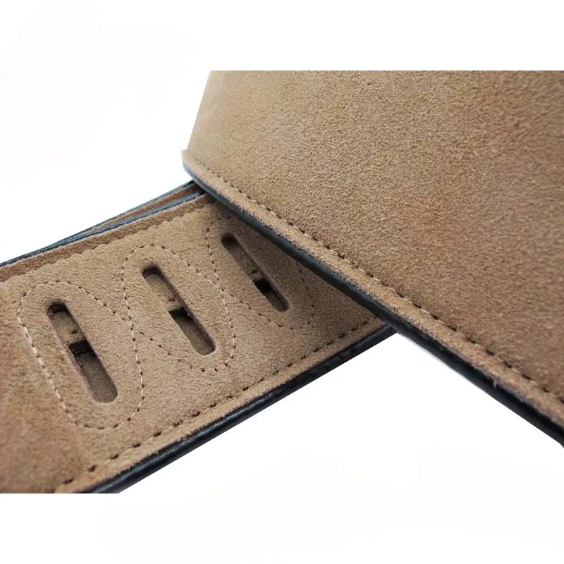 Leather and suede guitar strap - beige color