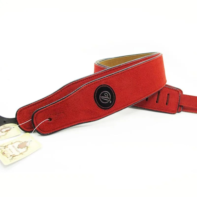 Leather and suede guitar strap - red color