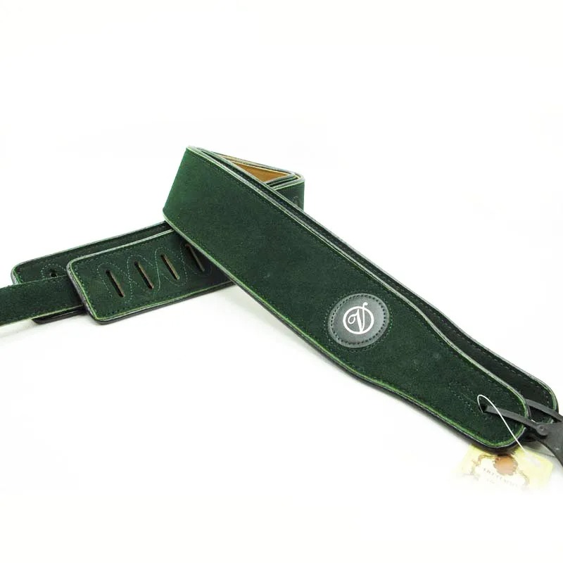 Leather and suede guitar strap - green color