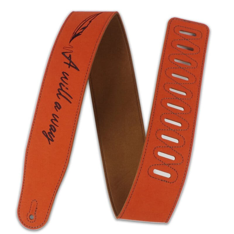 Leather guitar strap for rockers with the inscription A Will A Way