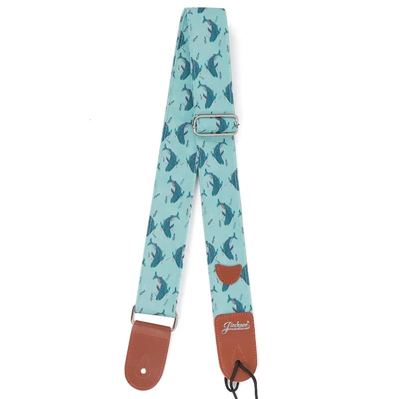Guitar strap with blue dolphin print