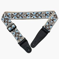Guitar strap with blue and brown floral pattern