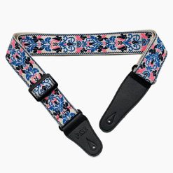 Guitar strap with blue and pink floral pattern