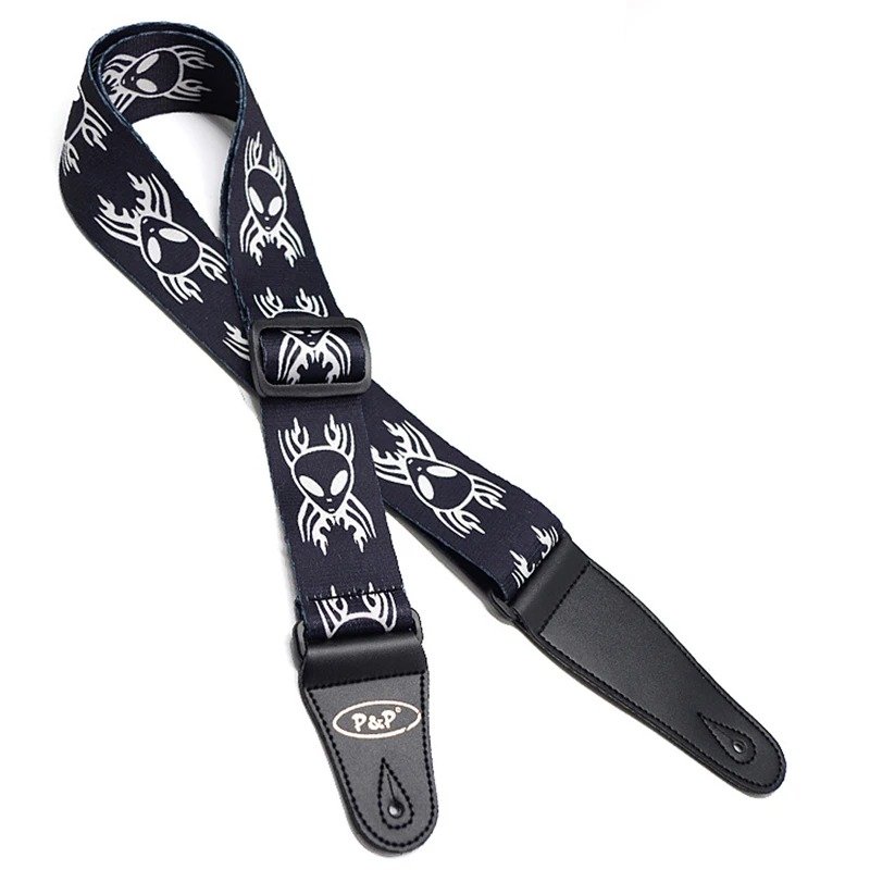 Printed guitar strap with small alien design