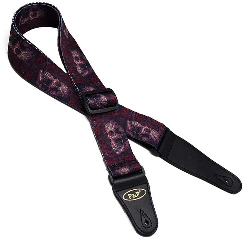 Guitar strap with printed skull head in gothic style