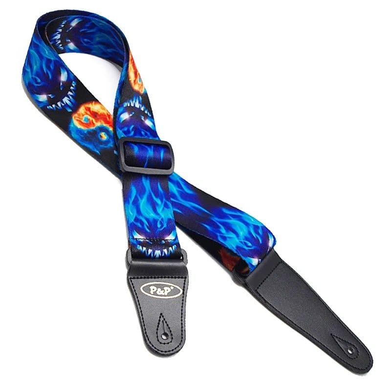 Glowing monster skull printed guitar strap