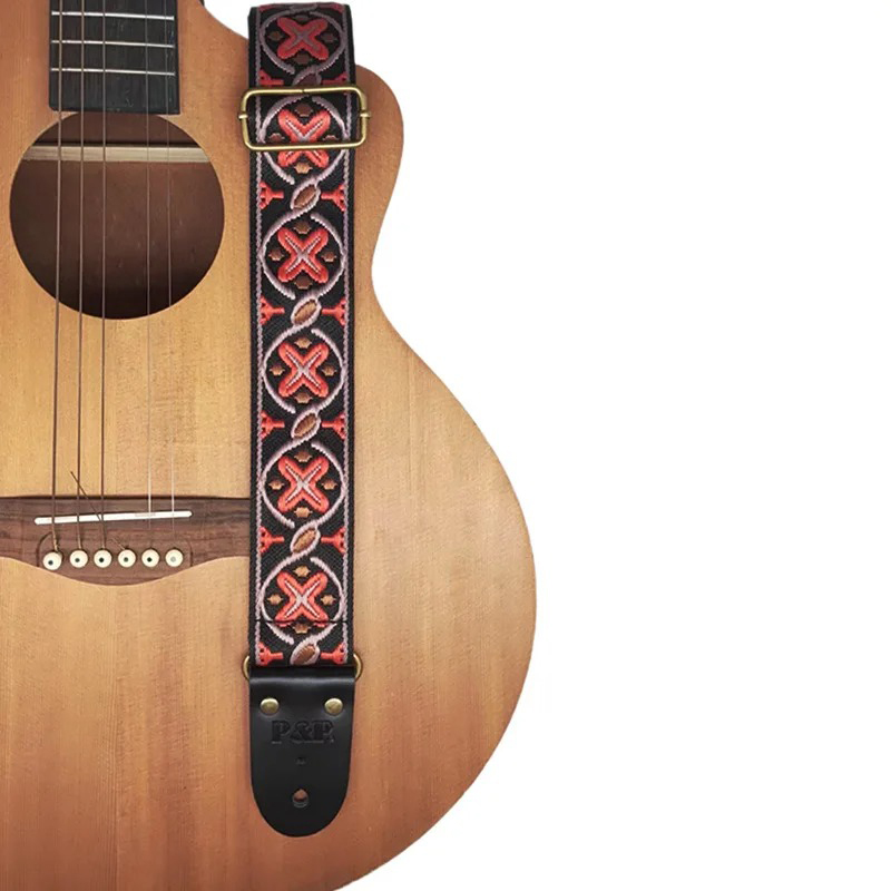 Vintage guitar strap with embroidered jacquard pattern model 1