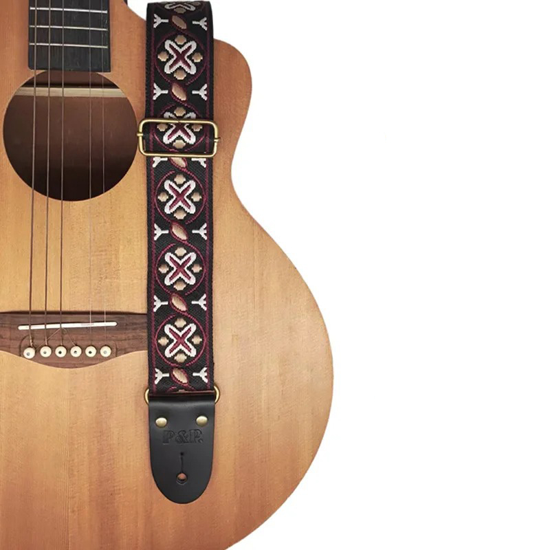 Vintage guitar strap with embroidered jacquard pattern model 2
