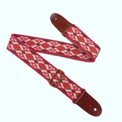 Vintage guitar strap with red jacquard patterns