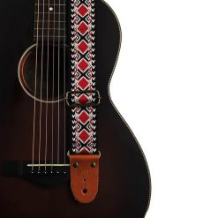 Adjustable classical guitar strap made of embroidered cotton with an ethnic pattern - red color