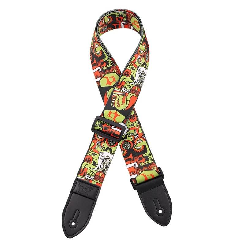 Guitar Strap with Fantastic Masks and Animals Design - Yellow color